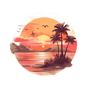 Summer Vacation Sunset Watercolor Art, png