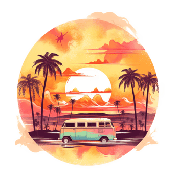 Summer Vacation Sunset Watercolor Art, png
