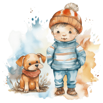 Watercolor Cute Baby Boy and Dog Sublimation Design, png