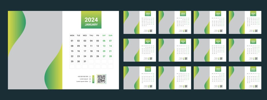 calendar, 2024, desk, template, design vector