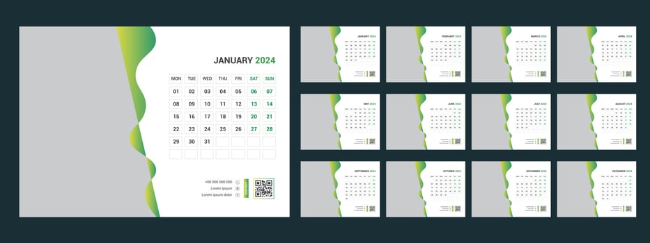 calendar, 2024, desk, template, design vector