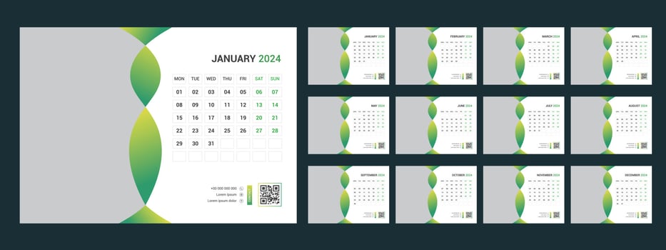 calendar, 2024, desk, template, design vector