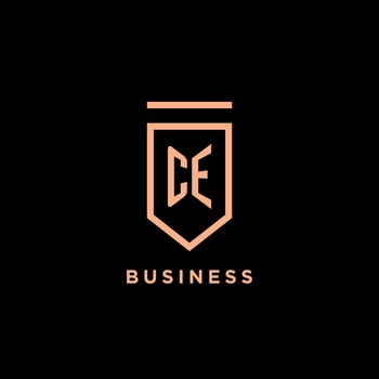CE monogram initial with shield logo design icon vector