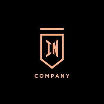 IN monogram initial with shield logo design icon vector