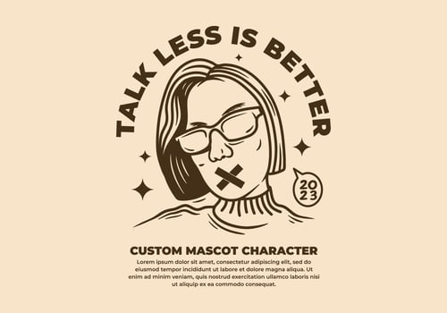 Vintage mono line art drawing of women with cross sign on the mouth vector