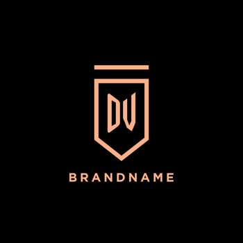 OV monogram initial with shield logo design icon vector