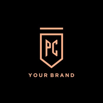 PC monogram initial with shield logo design icon vector