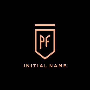 PF monogram initial with shield logo design icon vector