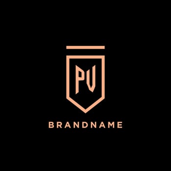 PV monogram initial with shield logo design icon vector