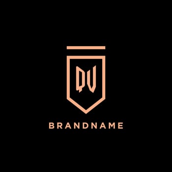 QV monogram initial with shield logo design icon vector