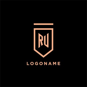 RU monogram initial with shield logo design icon vector
