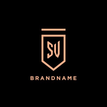 SV monogram initial with shield logo design icon vector
