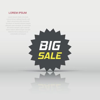 Discount sticker vector icon in flat style. Sale tag sign illustration on white isolated background. Promotion big sale discount concept.