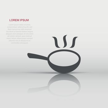 Frying pan icon in flat style. Cooking pan illustration on white isolated background. Skillet kitchen equipment business concept. vector