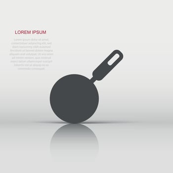 Frying pan icon in flat style. Cooking pan illustration on white isolated background. Skillet kitchen equipment business concept. vector