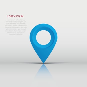 Pin map icon in flat style. Gps navigation vector illustration on white isolated background. Target destination business concept.