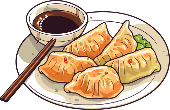 japanese food gyoza dumplings, hand drawn illustration png