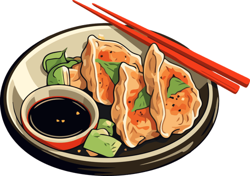 gyoza or japanese dumplings, hand drawn illustration png