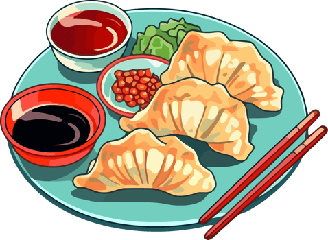 gyoza japanese traditional food, asian dumpling poster illustration png