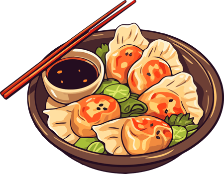 gyoza japanese dumpling, steamed dim sum or bun illustration png