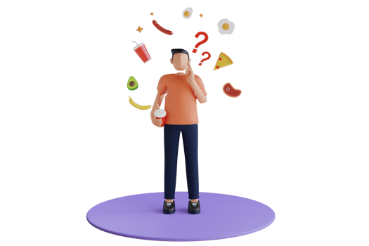 3D Illustration of man is choosing a healthy lifestyle over junk food. He is confused and unsure about whether to stick to a healthful diet or indulge in the unhealthy options. png