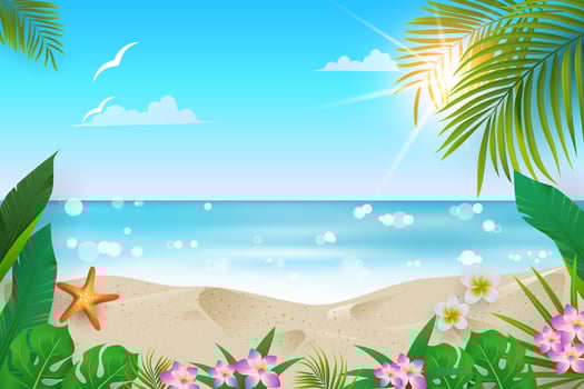 beautiful beach scene in summer with tropical plants vector