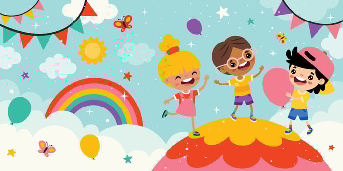 Happy Children On Sky Background vector
