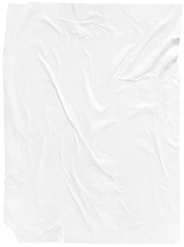 Blank White paper poster template isolated. Glued creased paper sheet png