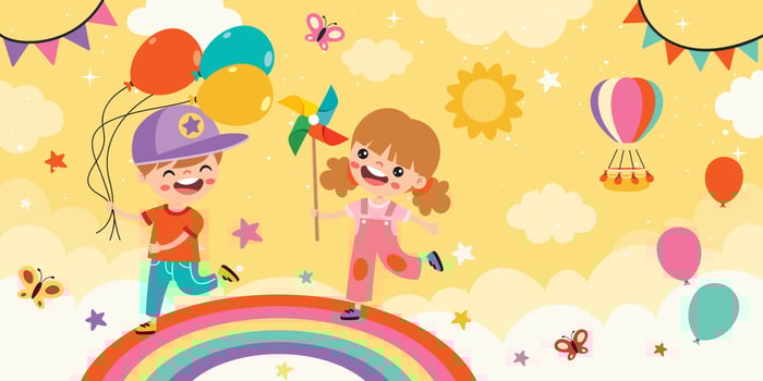 Happy Children On Sky Background vector