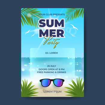summer beach party. beautiful beach design with tropical leaves and sand vector