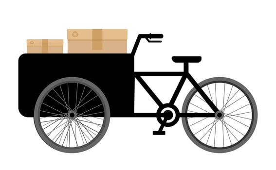 Icon of Cargo bike with loaded cardboard boxes. Flat vector illustration
