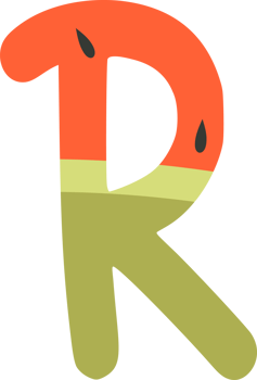 Letter R with watermelon pattern. Illustration png