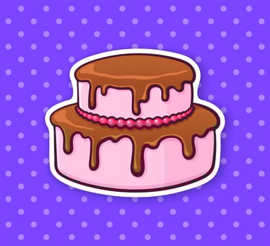Sticker double-tiered cream cake with chocolate glaze vector