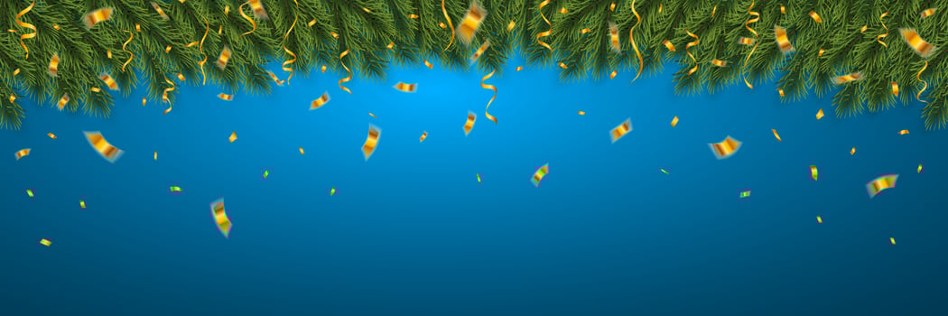 Festive Christmas or New Year Background. Christmas firtree branches with confetti. Holiday's Background. Vector illustration
