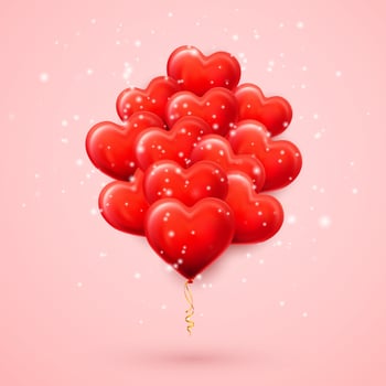 Happy Valentines Day background, red helium balloon in form of heart. Vector illustration