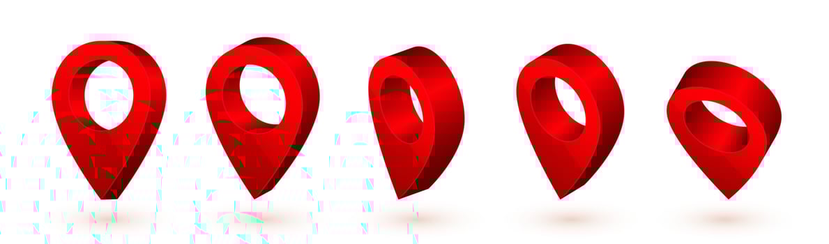 3d map pointer. Red navigator symbol isolated on white background. Vector illustration