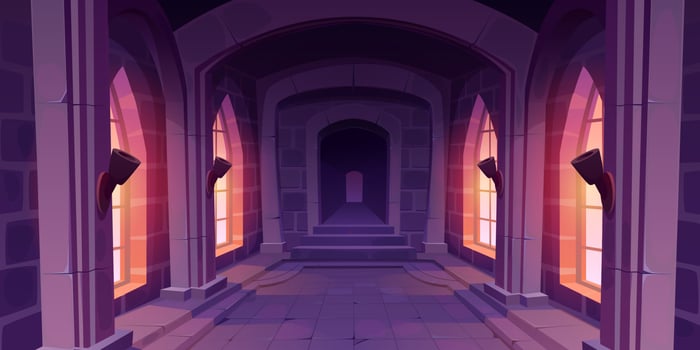 Cartoon castle hallway interior design vector
