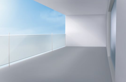 3d glass balcony with window and railing vector