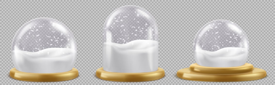Christmas 3d golden glass snow ball dome vector