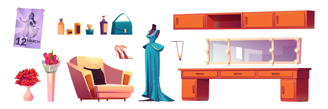 Makeup actor room with mirror and table cartoon vector