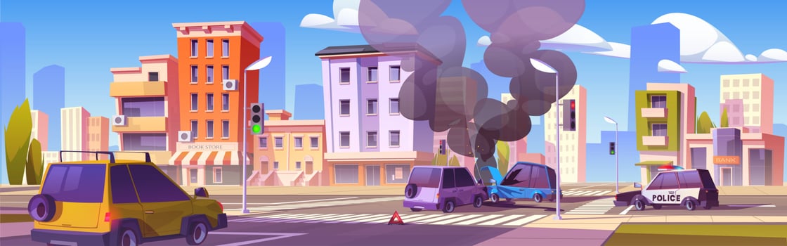 Car accident city road, drive crash illustration vector