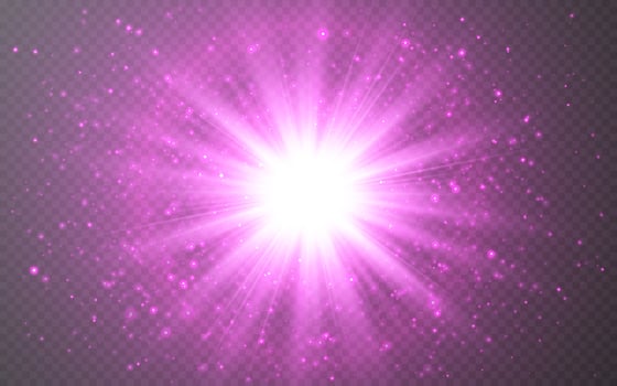 Glowing lights effect on transparent bakground. Abstract flare light rays. Vector illustration
