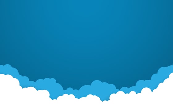 Blue sky with white clouds background. Cartoon flat style design. Vector illustration