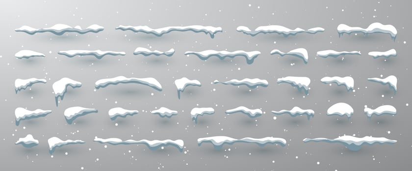 Snow caps, snowballs and snowdrifts set. Snow cap vector collection. Winter decoration element. Snowy elements on winter background. Cartoon template. Illustration