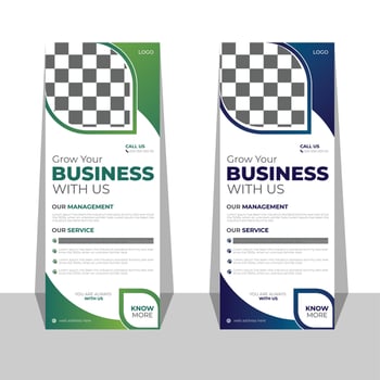 Roll Up Banner Business Roll Up Banner stand vector creative design. Sale banner stand or flag design layout. Modern Exhibition Advertising vector Trend design