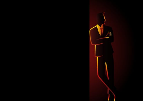 Businessman Leaning At Dark Blank Space vector