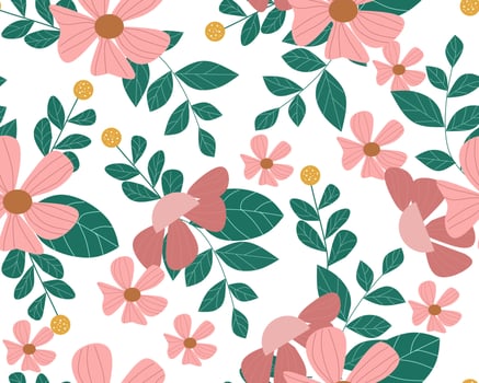 Seamless Pattern With Pink Blossom Flowers vector
