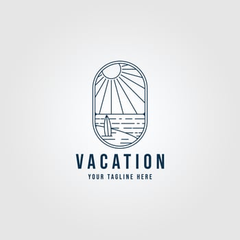 beach line art logo vacation, background sunlight minimalist  with emblem vector illustration design