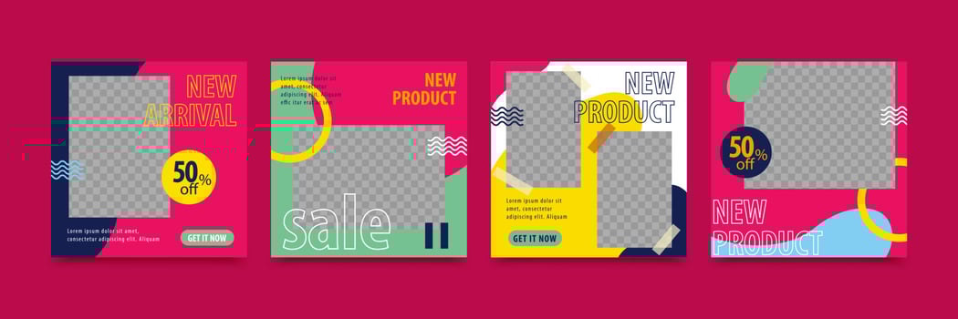 Set of social media post templates with fun and playful design in colorful palettes, suitable for social media post and promotions vector