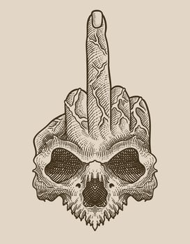 illustration fuck finger skull on black background vector